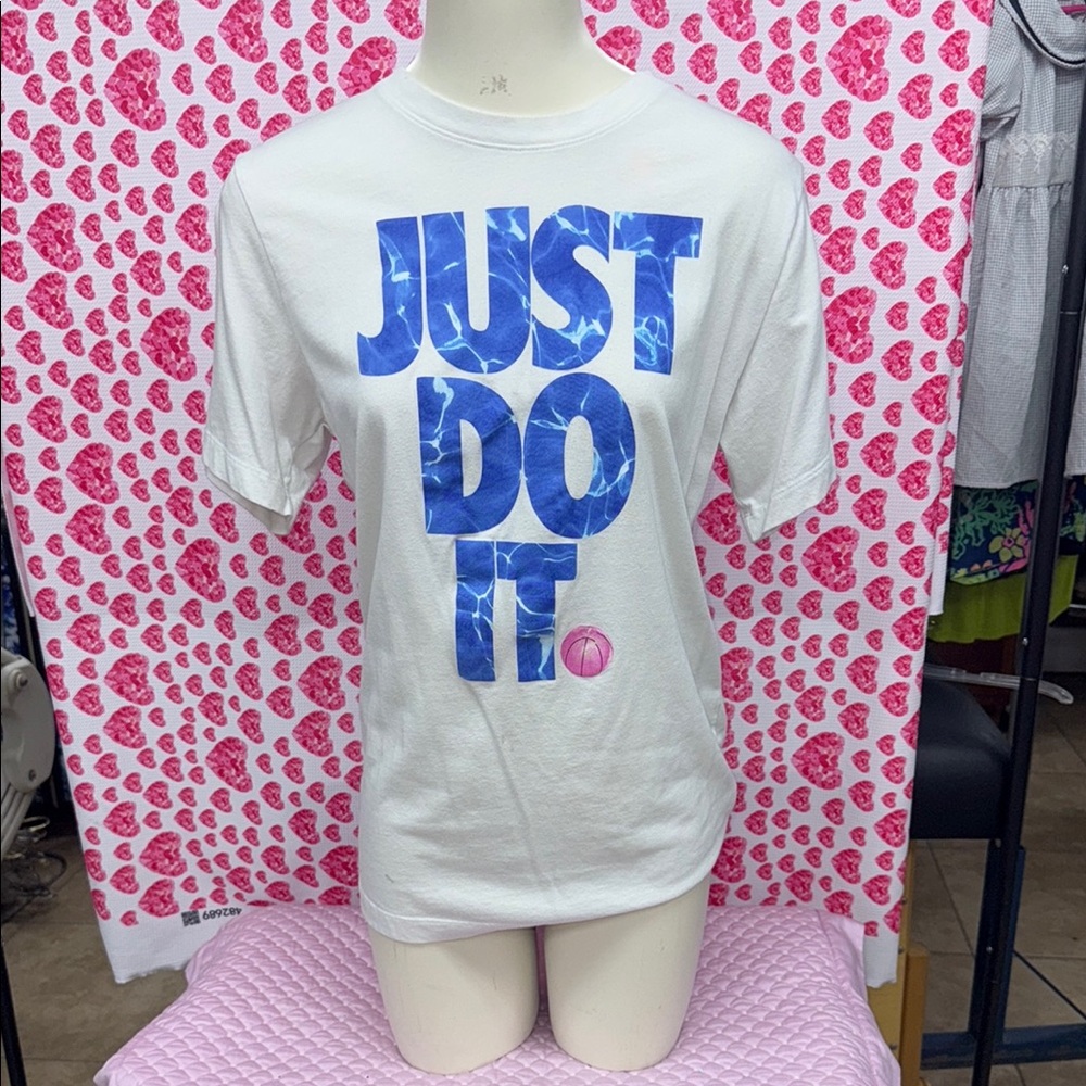Nike White T-Shirt with Blue Graphic
